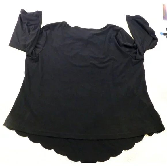 Another Thyme Black & Blue Beaded 3/4 Sleeve Top Scalloped Hem Size 2X USA Made - Picture 2 of 12